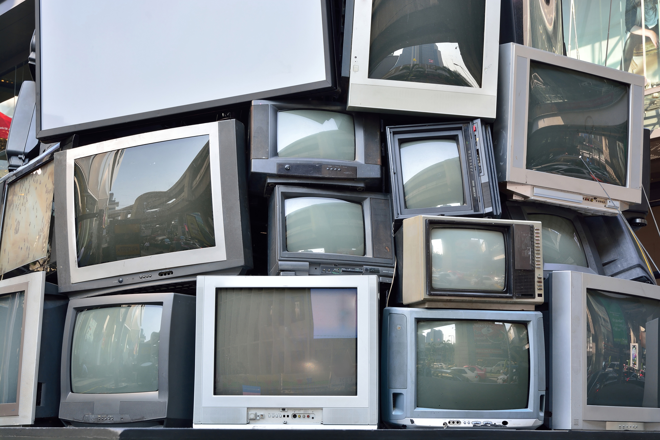Stack or pile of CRT Display Television or TV
